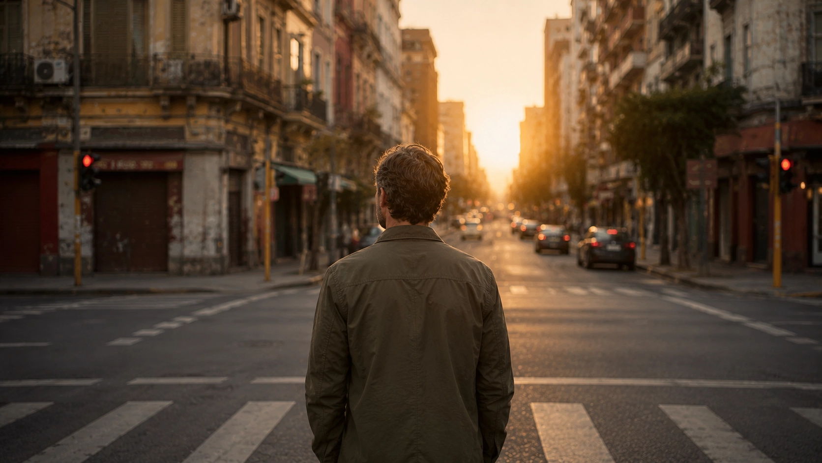 hombre viendo una ciudad de manera reflexiva